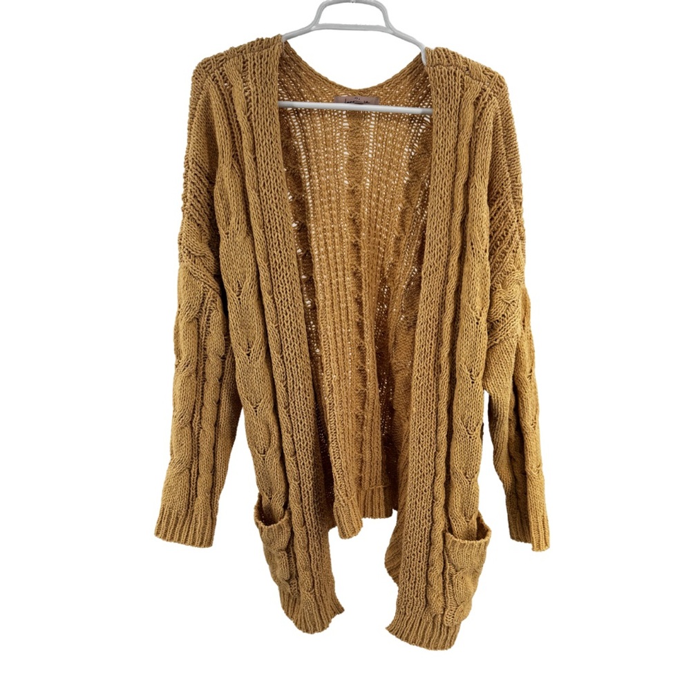Love Tree Cable Knit Cardigan tan m slouchy open front casual neutral pockets - Picture 1 of 10